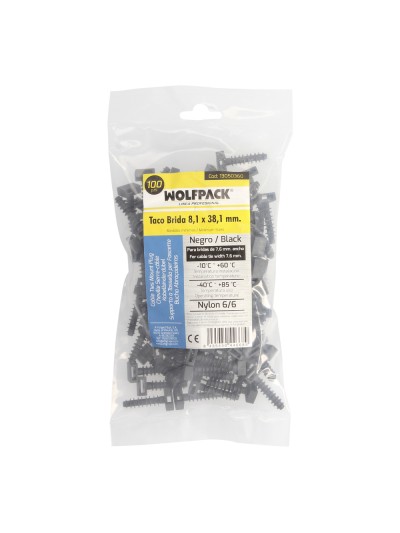 Taco Fijación Brida Nylon Negro 8 mm. (Bolsa 100 Unidades)