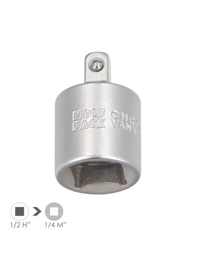 Adaptador Reductor  1/2" Hembra A 1/4" Macho. Acero Cromo Vanadio, Aristas Redondas, Reductor Carraca,