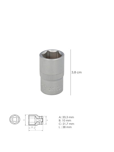 Llave Vaso 1/2" Hexagonal 14 mm. Perfil de 6 caras. Acero Cromo Vanadio, Aristas Redondas