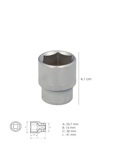 Llave Vaso 1/2" Hexagonal 26 mm. Perfil de 6 caras. Acero Cromo Vanadio, Aristas Redondas