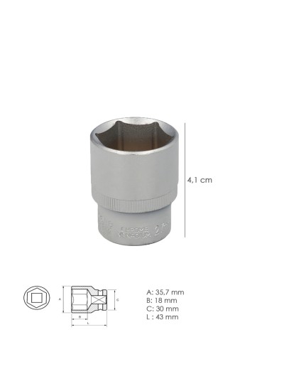 Llave Vaso 1/2" Hexagonal 27 mm. Perfil de 6 caras. Acero Cromo Vanadio, Aristas Redondas