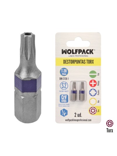Puntas Destornillador Torx 20 Inviolable (2 Piezas). Acero S2 al Cromo Vanadio. Puntas Hexagonales, Destorpuntas,