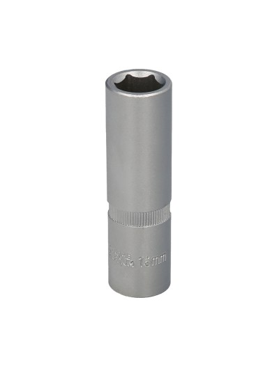 Llave Vaso 1/2" Hexagonal Larga 15 mm. Perfil de 6 caras. Acero Cromo Vanadio, Aristas Redondas