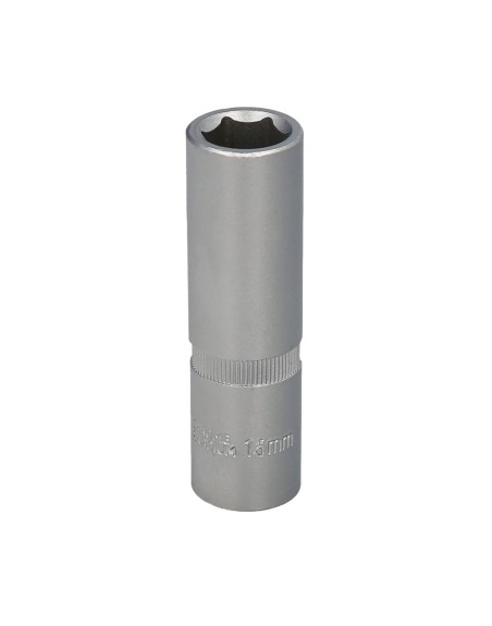 Llave Vaso 1/2" Hexagonal Larga 15 mm. Perfil de 6 caras. Acero Cromo Vanadio, Aristas Redondas