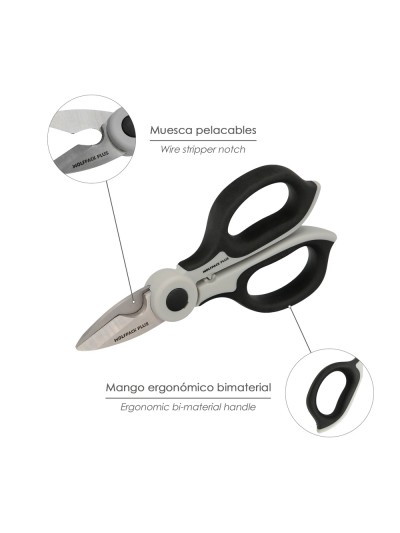 Tijeras Electricista 155 mm. Mango TPR Plus No tension. Hojas Acero Inoxidable, Ergonomicas, Tijeras Cortar Cable, Pelacables