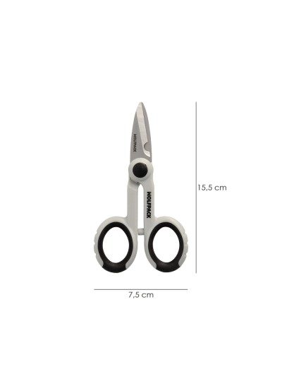 Tijeras Electricista 140 mm. Mango TPR No tension. Hojas Acero Inoxidable, Ergonomicas, Tijeras Cortar Cable, Pelacables