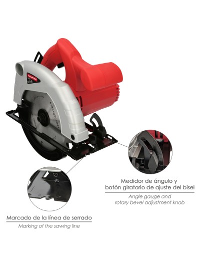 Sierra Circular 1300 Watt. Disco 185 mm. 4.800 RPM Corte a Inglete Con Regulador de Profundidad. Ingletadora, Sierra Madera.
