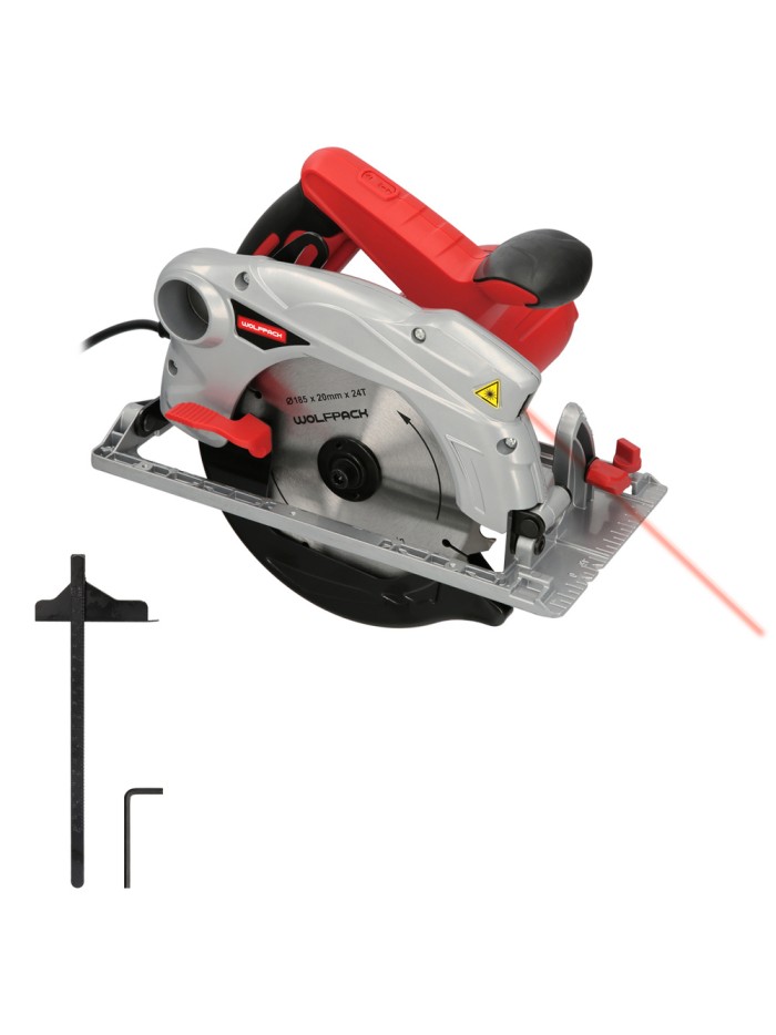 Sierra Circular 1300 Watt. Con Laser Disco 185 mm. 4.700 RPM Corte Inglete Regulador de Profundidad. Ingletadora, Sierra Madera