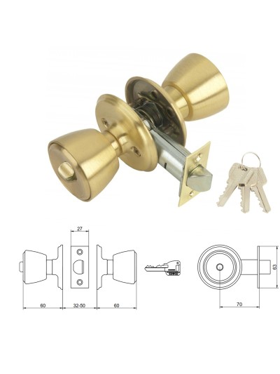 Pomo MCM 501B Con Llave y Condena Latonado Entrada 70 mm.
