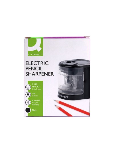Sacapuntas q-connect kf14568 electrico de sobremesa cable usb/4 pilas aa afila cuchilla diametros de 6 a 12mm dos usos