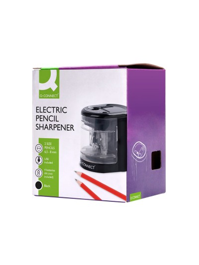 Sacapuntas q-connect kf14568 electrico de sobremesa cable usb/4 pilas aa afila cuchilla diametros de 6 a 12mm dos usos