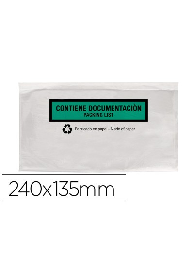Sobre autoadhesivo q-connect portadocumentos multilingue 240x135 mm sin ventana 100% papel paquete de 100 unidades