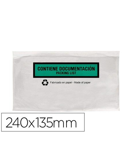 Sobre autoadhesivo q-connect portadocumentos multilingue 240x135 mm sin ventana 100% papel paquete de 100 unidades