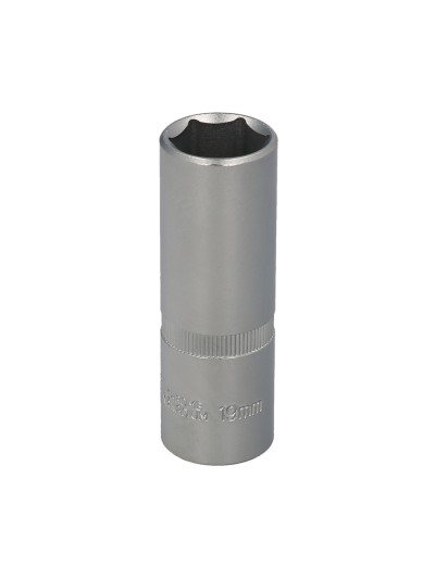 Llave Vaso 1/2" Hexagonal Larga 19 mm. Perfil de 6 caras. Acero Cromo Vanadio, Aristas Redondas