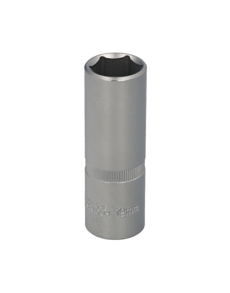 Llave Vaso 1/2" Hexagonal Larga 19 mm. Perfil de 6 caras. Acero Cromo Vanadio, Aristas Redondas