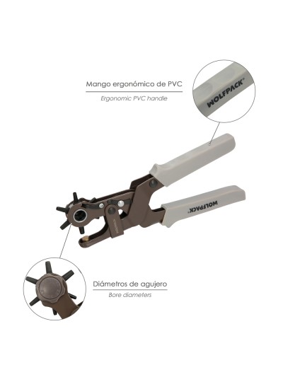 Sacabocados Estrella Industrial 225 mm. Agujeros de Ø 2,0 a 4.5 mm. Alicates Agujeros, Perforador Cuero, Alicates Cinturones,