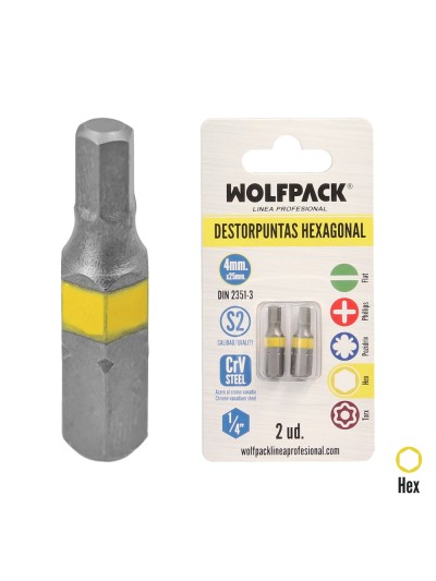 Puntas Destornillador Hexagonal 4,0 mm. (2 Piezas). Acero S2 al Cromo Vanadio. Puntas Hexagonales, Destorpuntas,