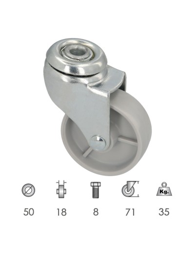 Rueda Domestica Ø 50 mm. Agujero Pasante Ø 8 mm.