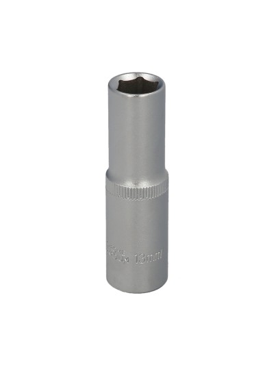 Llave Vaso 1/2" Hexagonal Larga 13 mm. Perfil de 6 caras. Acero Cromo Vanadio, Aristas Redondas