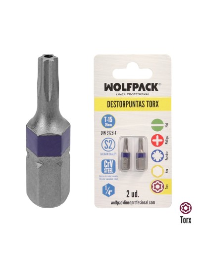 Puntas Destornillador Torx 15 Inviolable (2 Piezas). Acero S2 al Cromo Vanadio. Puntas Hexagonales, Destorpuntas,