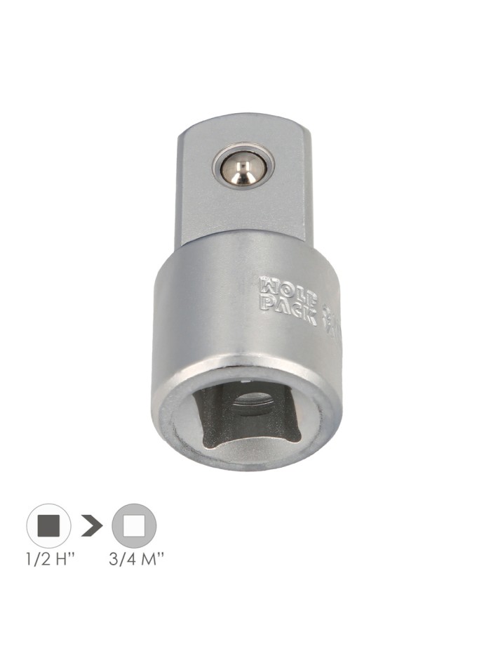Adaptador Aumentador 1/2" Hembra A 3/4" Macho Acero Cromo Vanadio, Aristas Redondas, Reductor Carraca,
