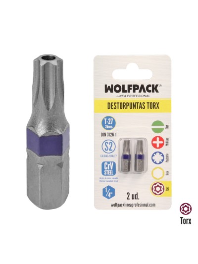 Puntas Destornillador Torx 27 Inviolable (2 Piezas). Acero S2 al Cromo Vanadio. Puntas Hexagonales, Destorpuntas,