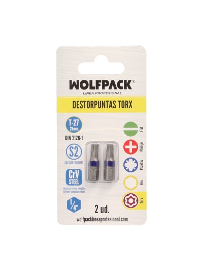 Puntas Destornillador Torx 27 Inviolable (2 Piezas). Acero S2 al Cromo Vanadio. Puntas Hexagonales, Destorpuntas,