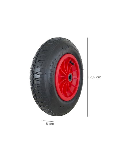 Rueda Carretilla Invernadero Neumática Llanta Plástico, Ø 370 mm. Eje Ø 20 mm.