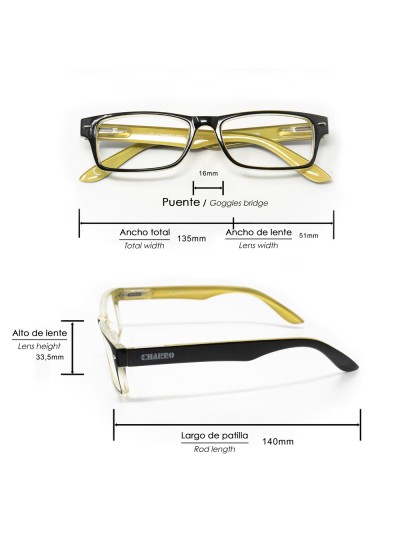 Gafas Lectura Kansas Negro / Amarillo. Aumento +1,0 Gafas De Vista, Gafas De Aumento, Gafas Visión Borrosa