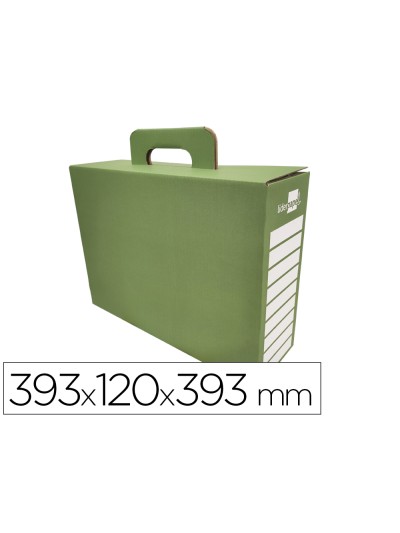 Caja cheque-libro liderpapel para material escolar carton reforzado con asa color verde 393x120x393 mm