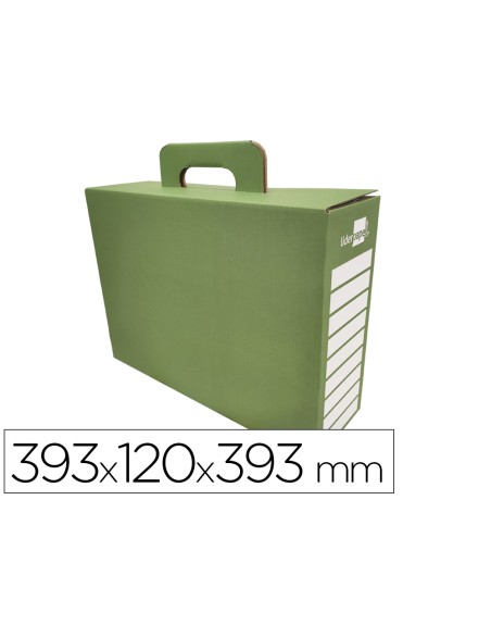 Caja cheque-libro liderpapel para material escolar carton reforzado con asa color verde 393x120x393 mm