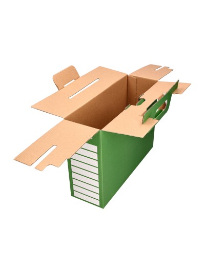 Caja cheque-libro liderpapel para material escolar carton reforzado con asa color verde 393x120x393 mm