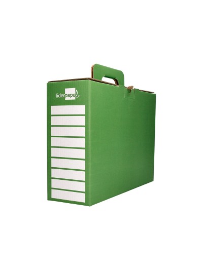 Caja cheque-libro liderpapel para material escolar carton reforzado con asa color verde 393x120x393 mm