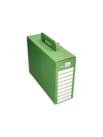 Caja cheque-libro liderpapel para material escolar carton reforzado con asa color verde 393x120x393 mm