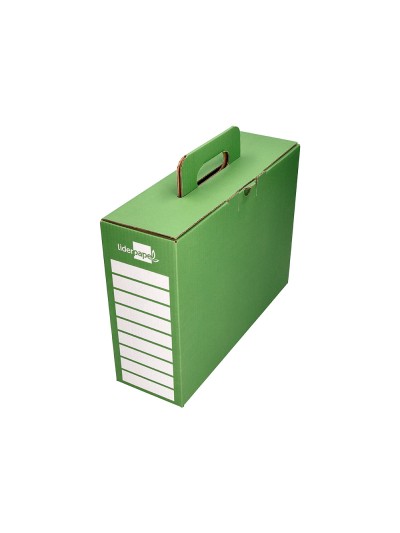 Caja cheque-libro liderpapel para material escolar carton reforzado con asa color verde 393x120x393 mm