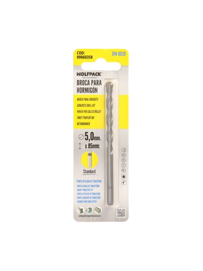 Broca Widia Piedra / Hormigón Ø 5 mm. Din 8039 Punta de Tungsteno.