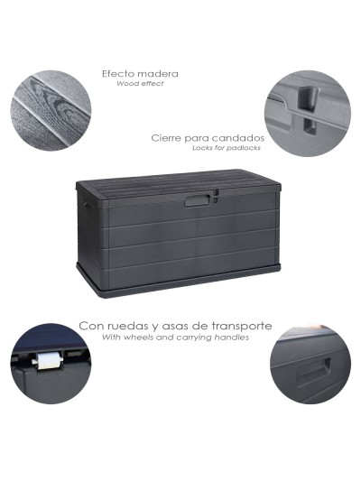 Baul Resina 118x59x57 (Alt.) cm. antracita Con Ruedas. Armario Jardin, Baul Jardin.