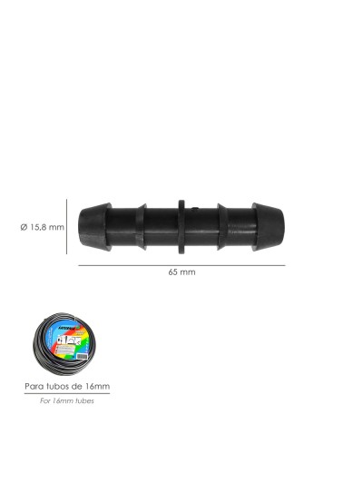 Enlace Simple Para Tuberias Goteo Ø 16 mm. (Bolsa 100 Piezas) Riego Por Goteo, Microaspersión, Riego Por Nebulizacion