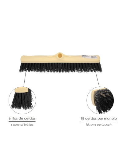 Cepillo Barrendero Industrial Fibra Rigida PVC. Soporte Polipropileno 50 cm. (Sin Mango)