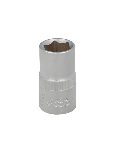 Llave Vaso 1/2" Hexagonal 15 mm. Perfil de 6 caras. Acero Cromo Vanadio, Aristas Redondas