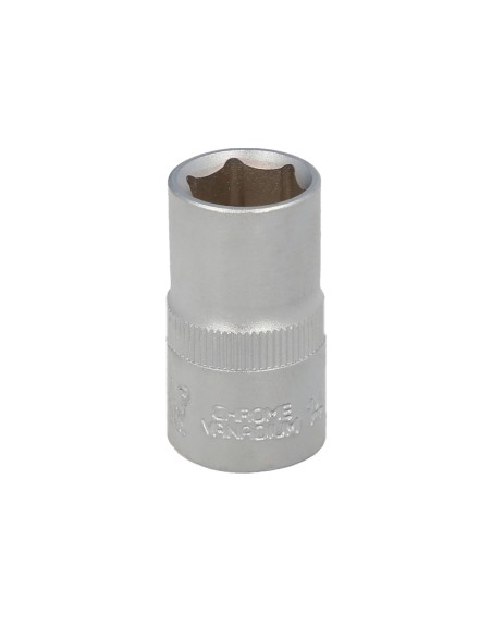 Llave Vaso 1/2" Hexagonal 15 mm. Perfil de 6 caras. Acero Cromo Vanadio, Aristas Redondas