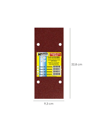 Lija Recambio Con Velcro 93x228 mm. con Agujeros Grano  180 (10 Piezas)