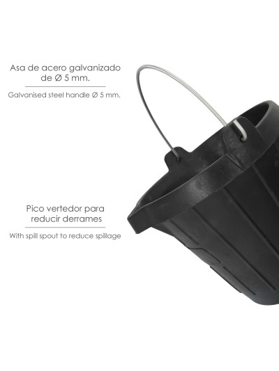 Cubo Obra Industrial Goma 10 Litros Con Pico Vertedor. Base y Laterales Reforzado. Espesor 1 cm. Espuerta Obra, Cubo Goma Obra