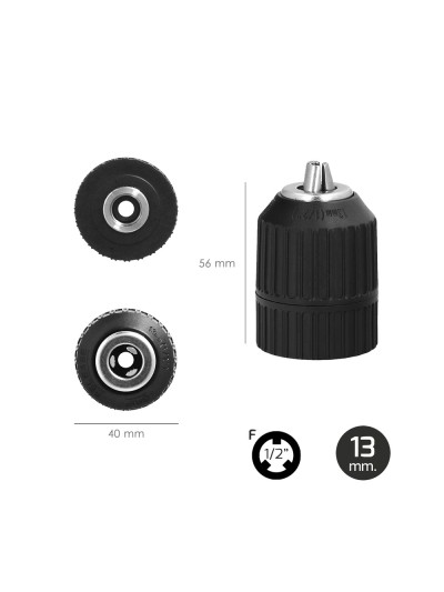 Portabrocas Sin Llave Nylon 1/2" Hembra Ø 13mm.  Sin Llave Portabrocas, Autoajustable