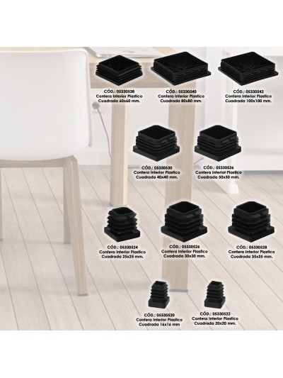 Contera Interior Plastico Cuadrada 60x60 mm. Color Negro. Bolsa 50 Unidades. Contera Mesa, Silla, Muebles, Estanteria