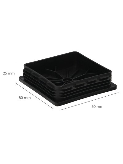 Contera Interior Plastico Cuadrada 80x80 mm. Color Negro. Bolsa 25 Unidades. Contera Mesa, Silla, Muebles, Estanteria