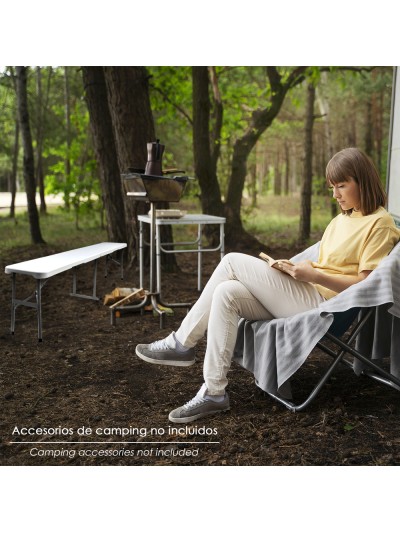 Banco Plegable Multifuncional, Portatil, Resistente,Multiusos 183x28x44 cm. Color Blanco
