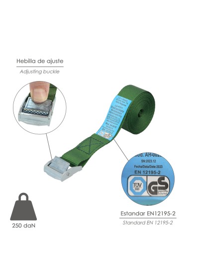 Cinta De Amarre Con Trinquete 4 metros x 25 mm. Trinquete Metalico Automatico, Cincha, Eslinga Mercancia, Correa Sujeción