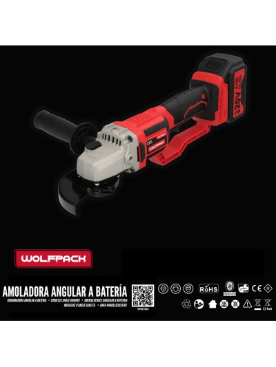 Amoladora A Bateria 20 Volt. Con Bateria 4.0 Ah. Ø 115 mm. 7.000 R.P.M. Mango 3 Posiciones Eje M14 Protector Disco Ajustable