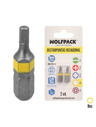 Puntas Destornillador Hexagonal 3,0 mm. (2 Piezas). Acero S2 al Cromo Vanadio. Puntas Hexagonales, Destorpuntas,